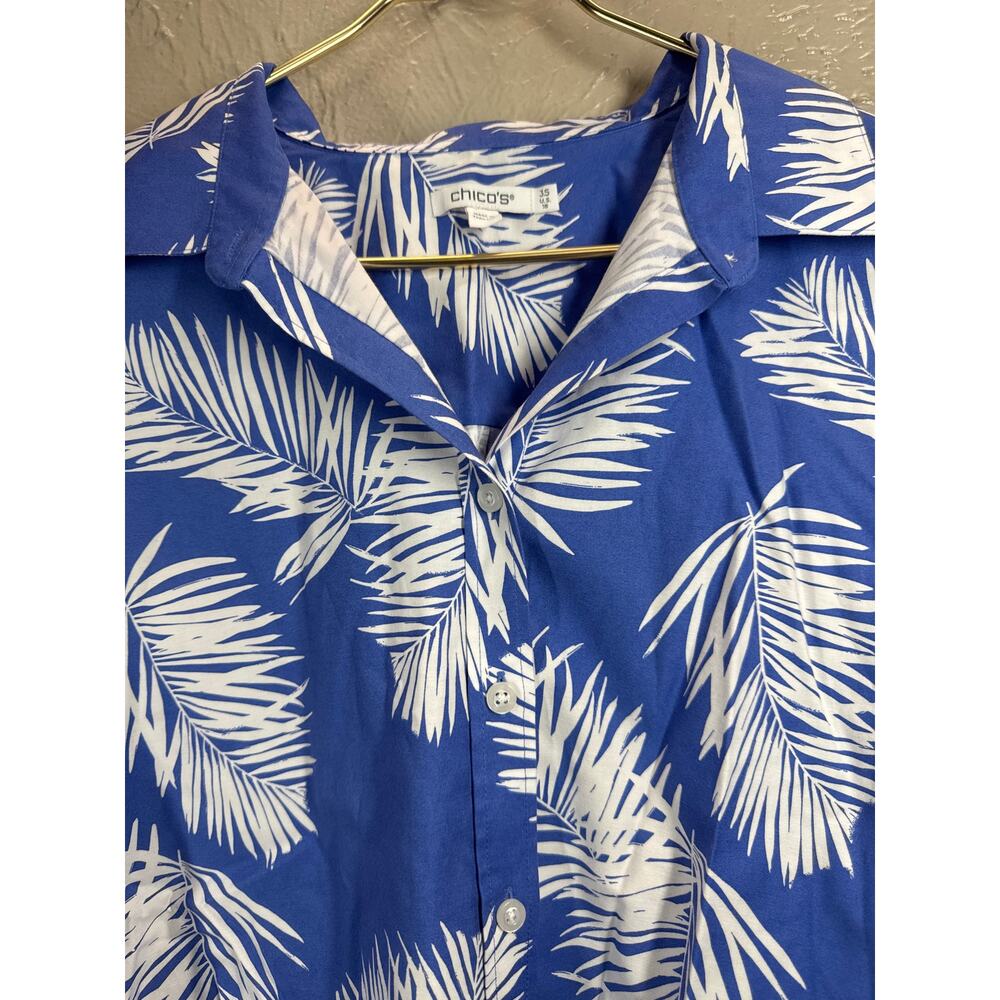 Chico’s Womens Button-Up Collared Coastal Palm Shirt Cuffed Sleeve‎ US Size 18